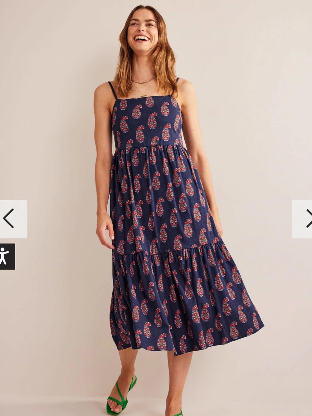Boden Strappy Jersey Midi Dress in Sweet Paisley Light Navy